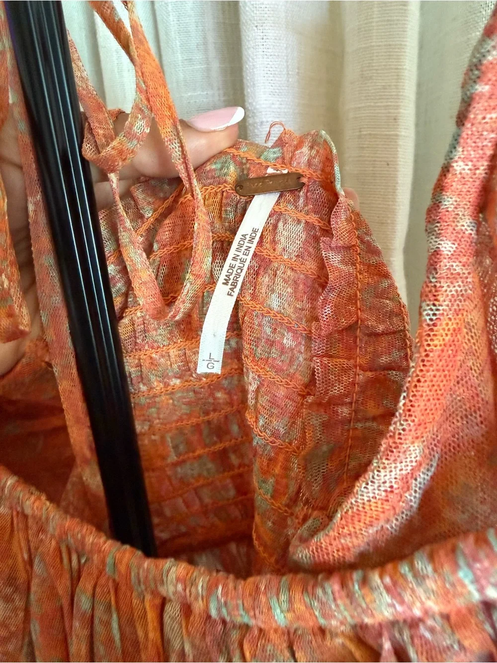 Orange Floral Puff-Sleeve Peasant Top
